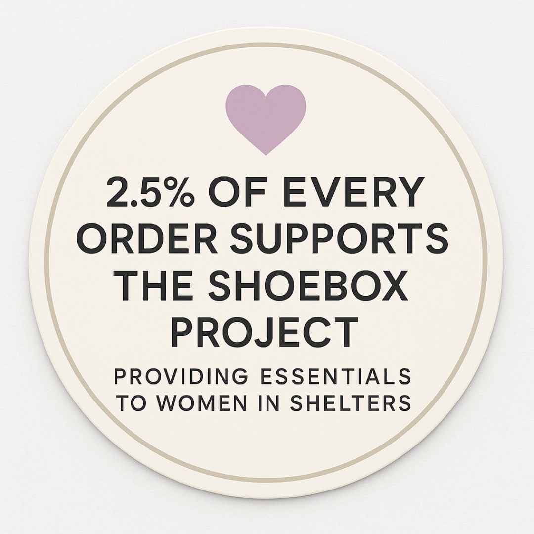 Pospone Shoebox Project support badge. – benzene‑free, plant‑based dry shampoo by pospone